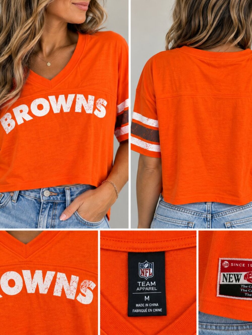 Cleveland Browns NFL Team Apparel Orange V-Neck Football Tee Size M NWT New Era